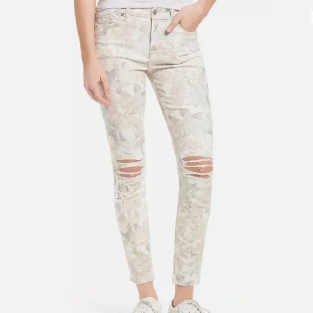 7 For All Mankind Cream And Tan Patterned Pants
